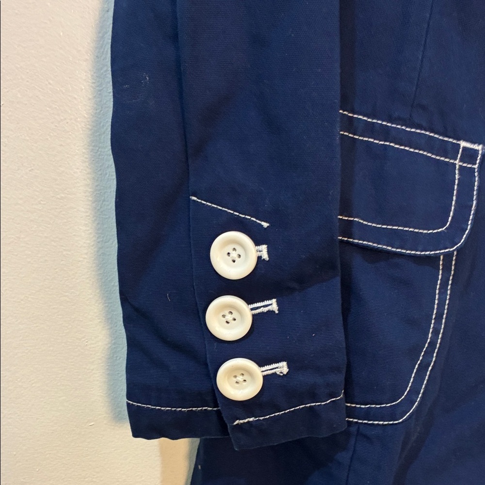 Navy coat with White Buttons and pockets - Picture 3 of 7